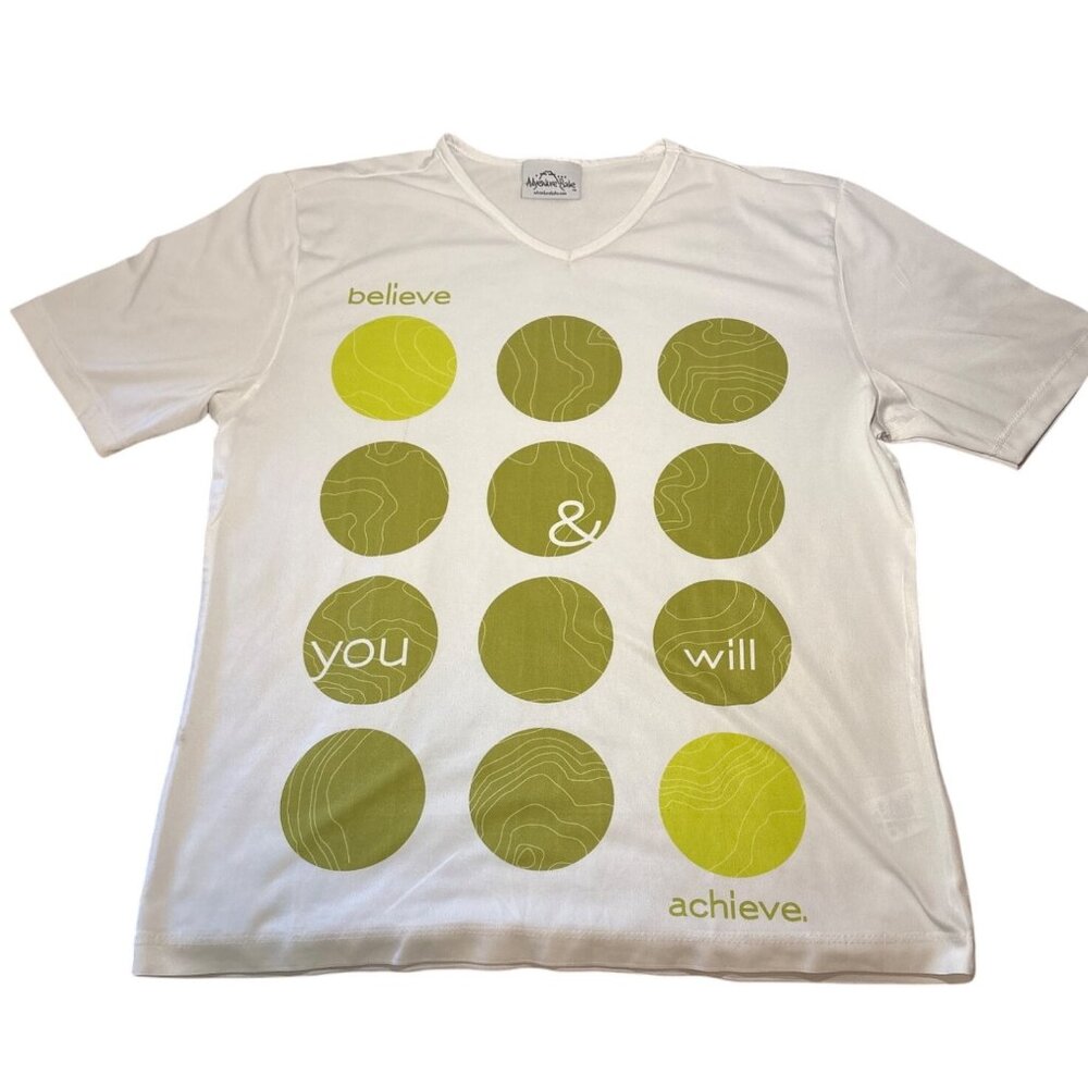 Vapor Apparel Shirt Believe & You Will Achieve Womens Med V Neck White Green